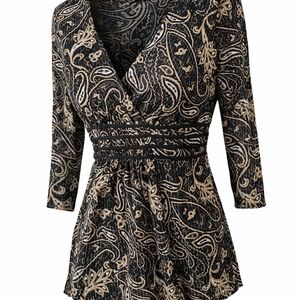 INC International Concepts Black and Cream Paisley Blouse